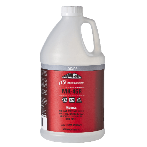White container with red label featuring text and logos on a white background