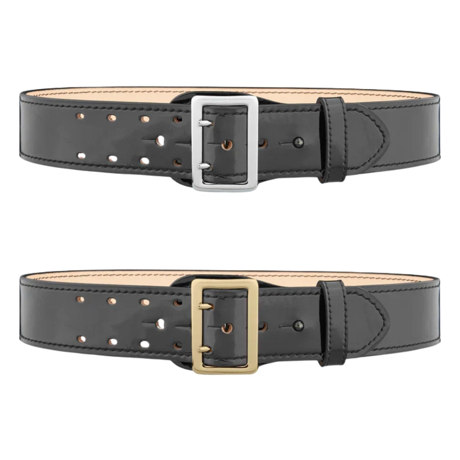 Dutyman 2-1/4"" High-Gloss Leather Sam Browne 2-Row Stitch Duty Belt with Nickel Buckle 1031-32-9001 - WCUniforms