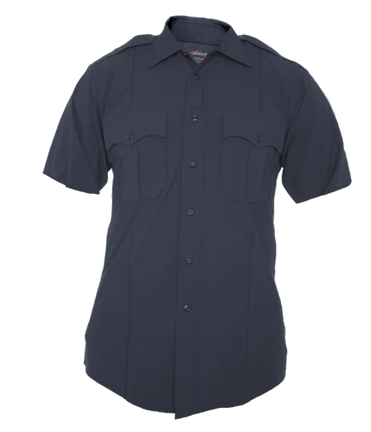 Elbeco CX360 MSS NAVY short-sleeve shirt in wrinkle-resistant fabric, designed for optimal performance and comfort.