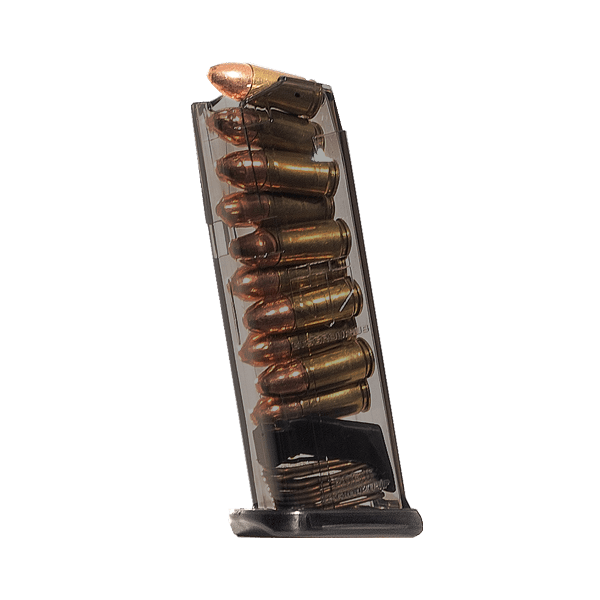 Elite Tactical Systems Carbon Smoke Mag for Glock 43X and 48 with visible round count and ammo type.