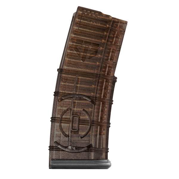 Elite Tactical Systems Carbon Smoke GEN 2 AR15 magazine featuring clear body and durable construction for reliable performance.