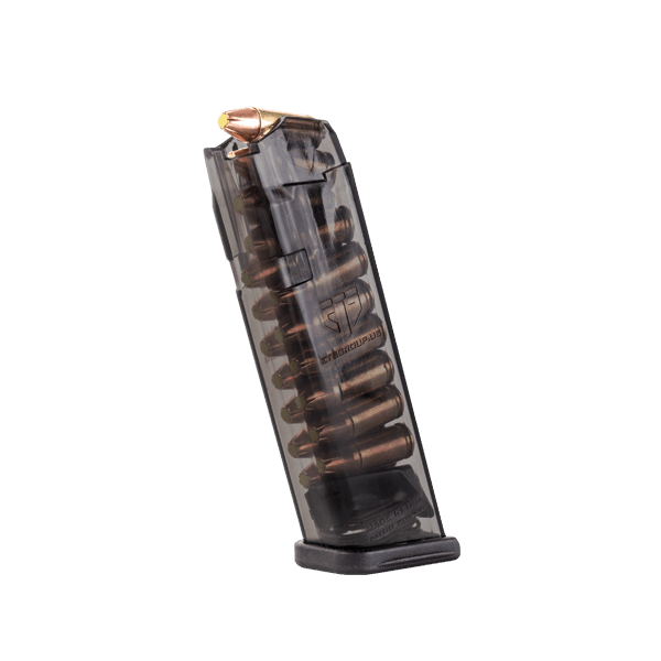 Elite Tactical Systems Carbon Smoke Mag for Glock 17, featuring durable design and clear body for ammo visibility.