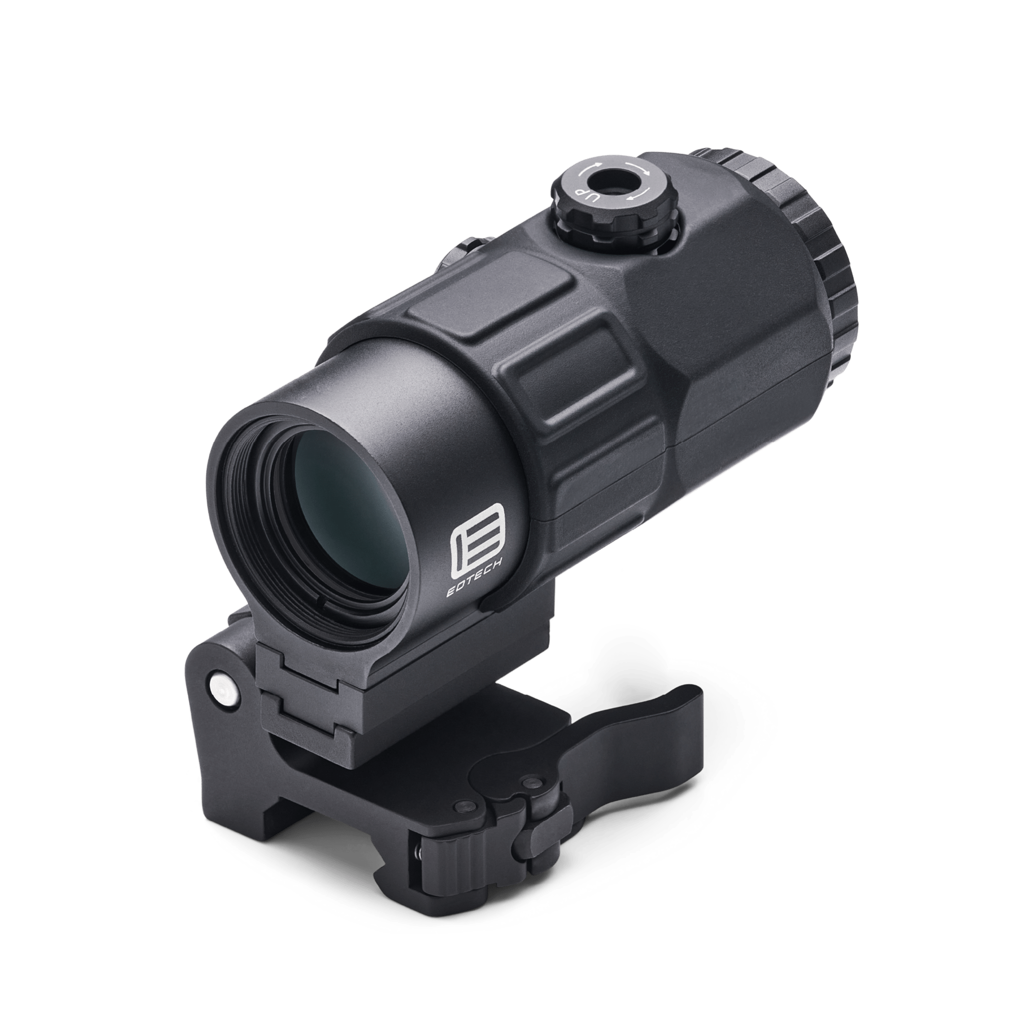 Close-up of the EOTech G45 magnifier diopter ring and tool-free windage and elevation adjustments