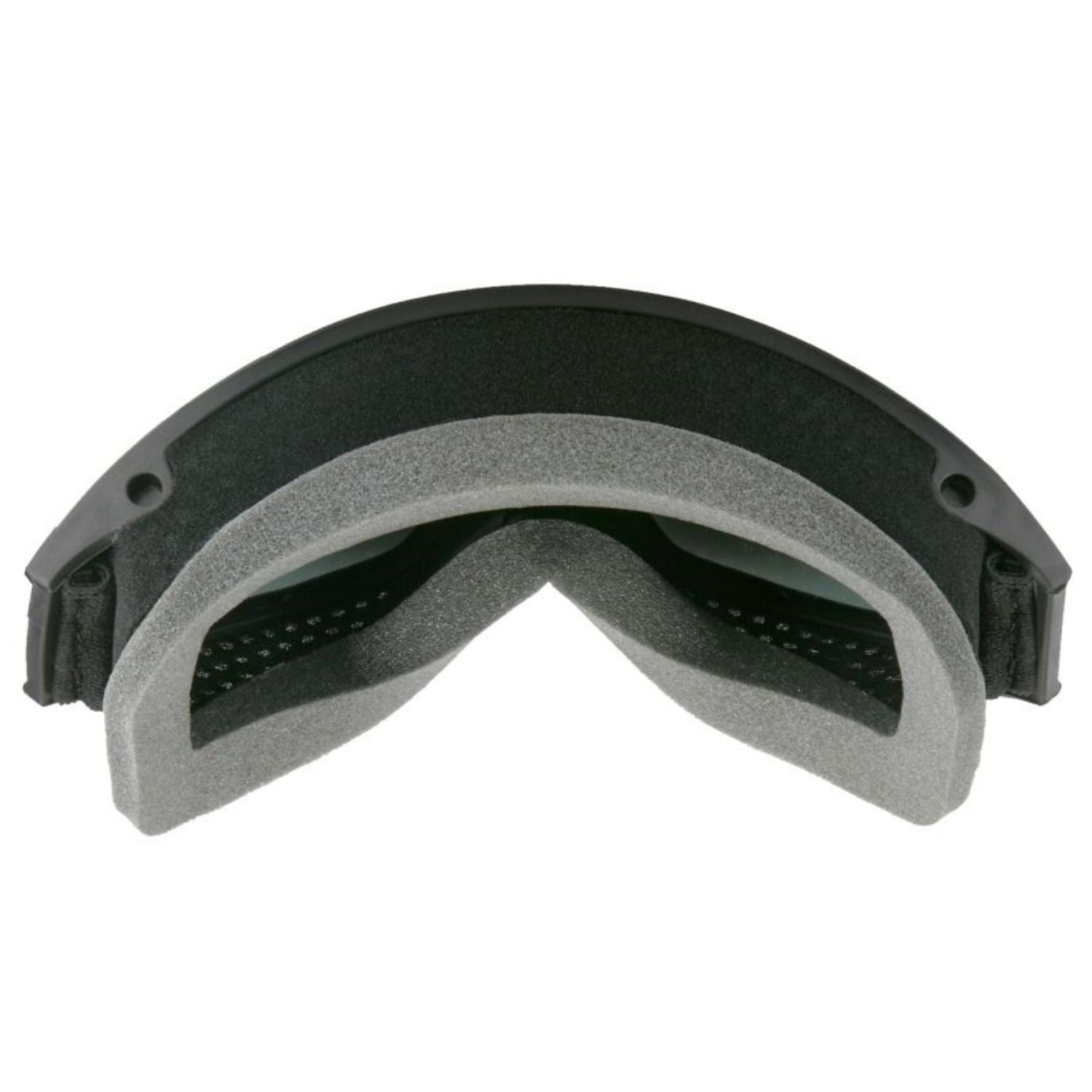Black goggles with black rubber lining on a white background