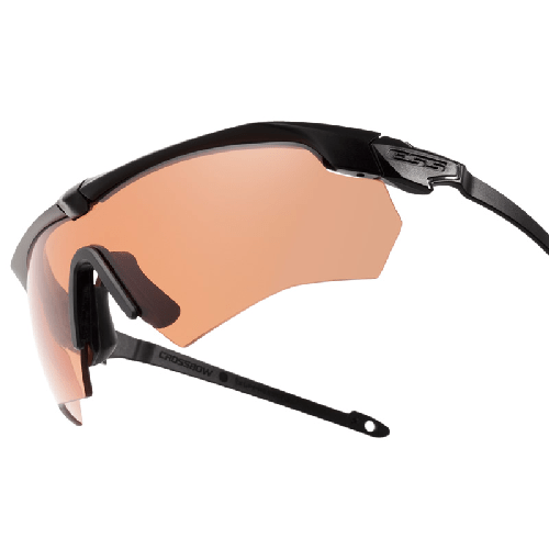 ESS Crossbow Suppressor 2X Kit with pink lenses and black frame, designed for optimal fit and comfort.