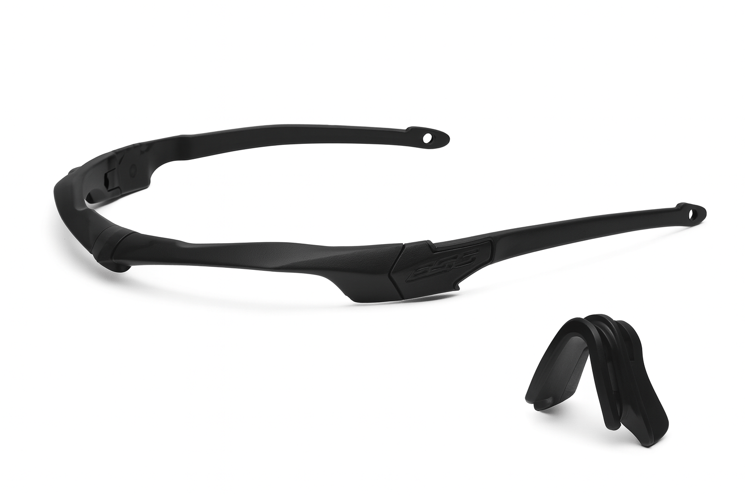 Black sunglasses with a small black case on a white background