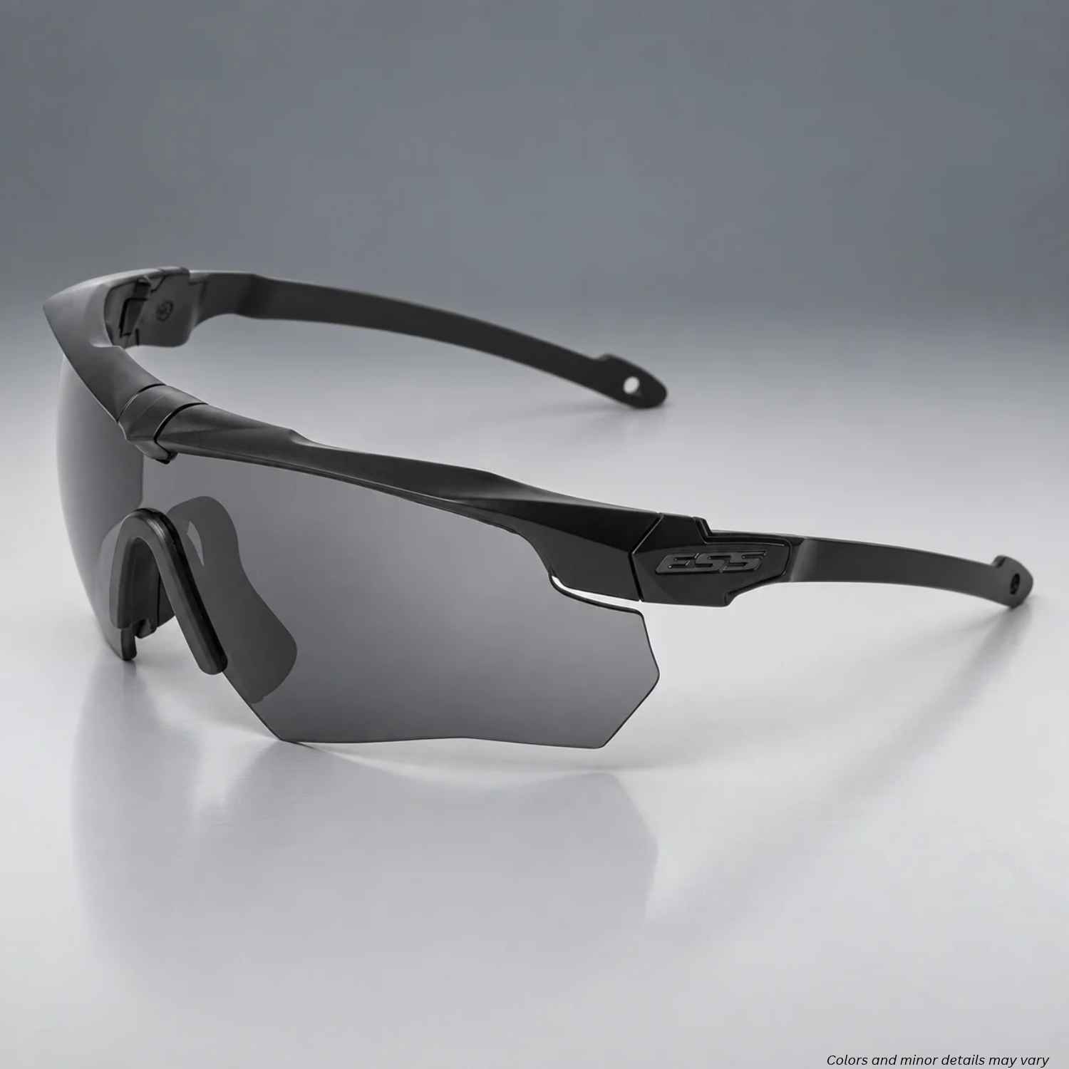 ESS Crossbow Suppressor ONE Smoke Gray lens EE9007-03 ballistic glasses, angled side view
