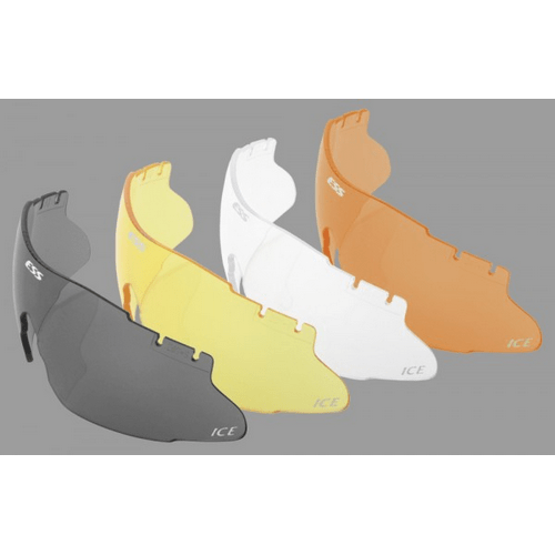 ESS ICE NARO Lenses in four colors: gray, yellow, clear, and orange for optimal protection and clarity.