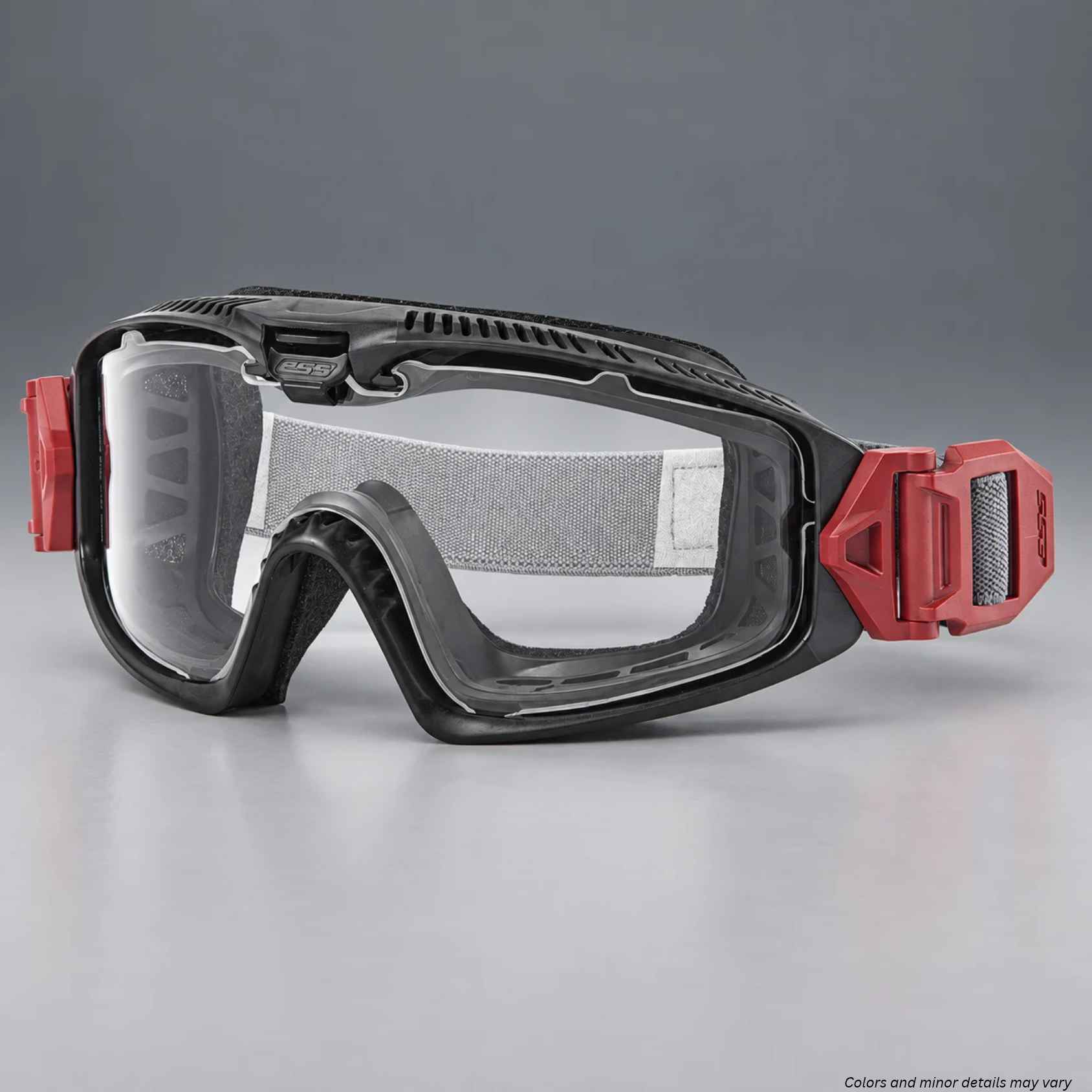 ESS Influx FirePro-1977 FS wildland goggle EE7018-24, matte black frame, clear lens, red Speed-Clip buckles