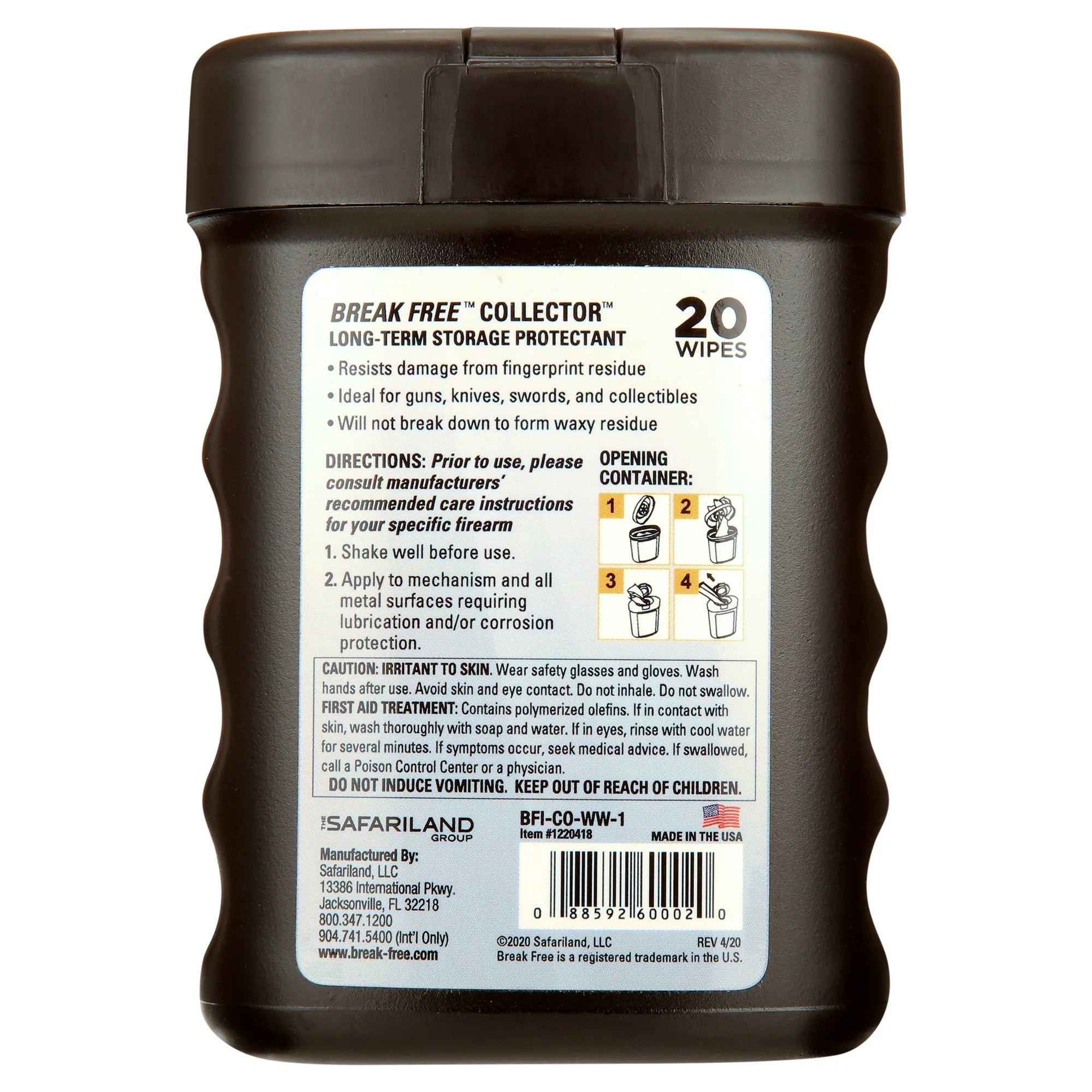 Container of ISAFIRLAND Break Free Collector wipes with label on a white background