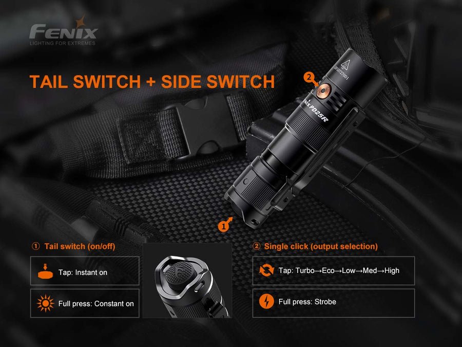 Fenix PD25R Rechargeable EDC Flashlight - IP68 Waterproof & Dustproof - WCUniforms