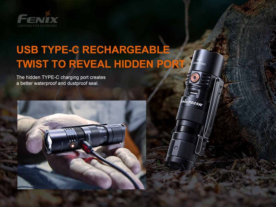 Fenix PD25R Rechargeable EDC Flashlight - IP68 Waterproof & Dustproof - WCUniforms