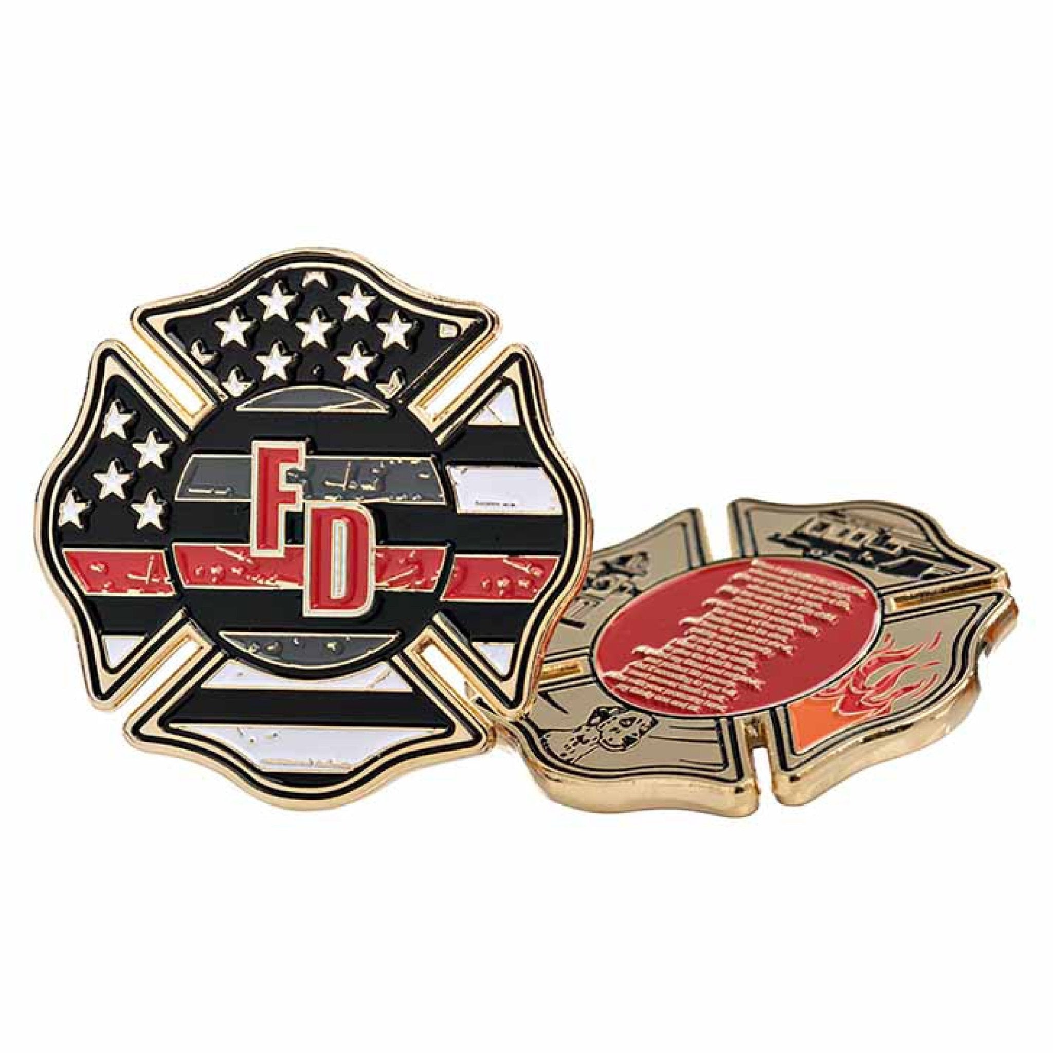 Firefighter's Prayer Thin Red Line Challenge Coin – Maltese Cross - WCUniforms