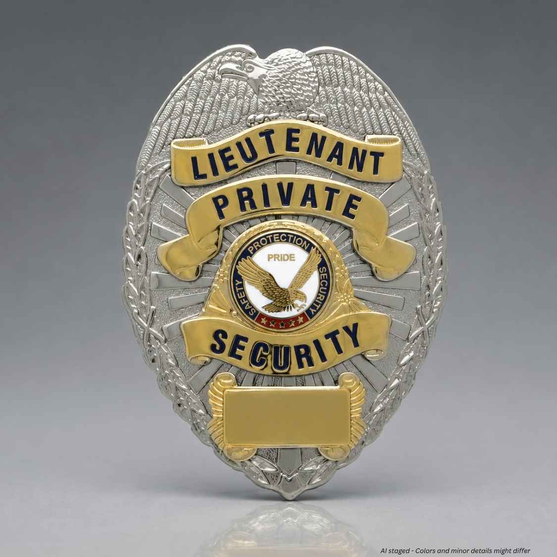 First Class Lieutenant Private Security gold on silver shield badge BA41 front view