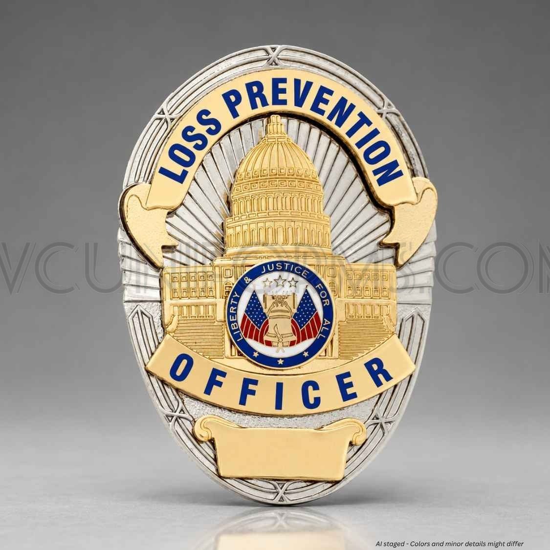 Watermarked - First Class Loss Prevention Officer Gold on Silver Badge BA35