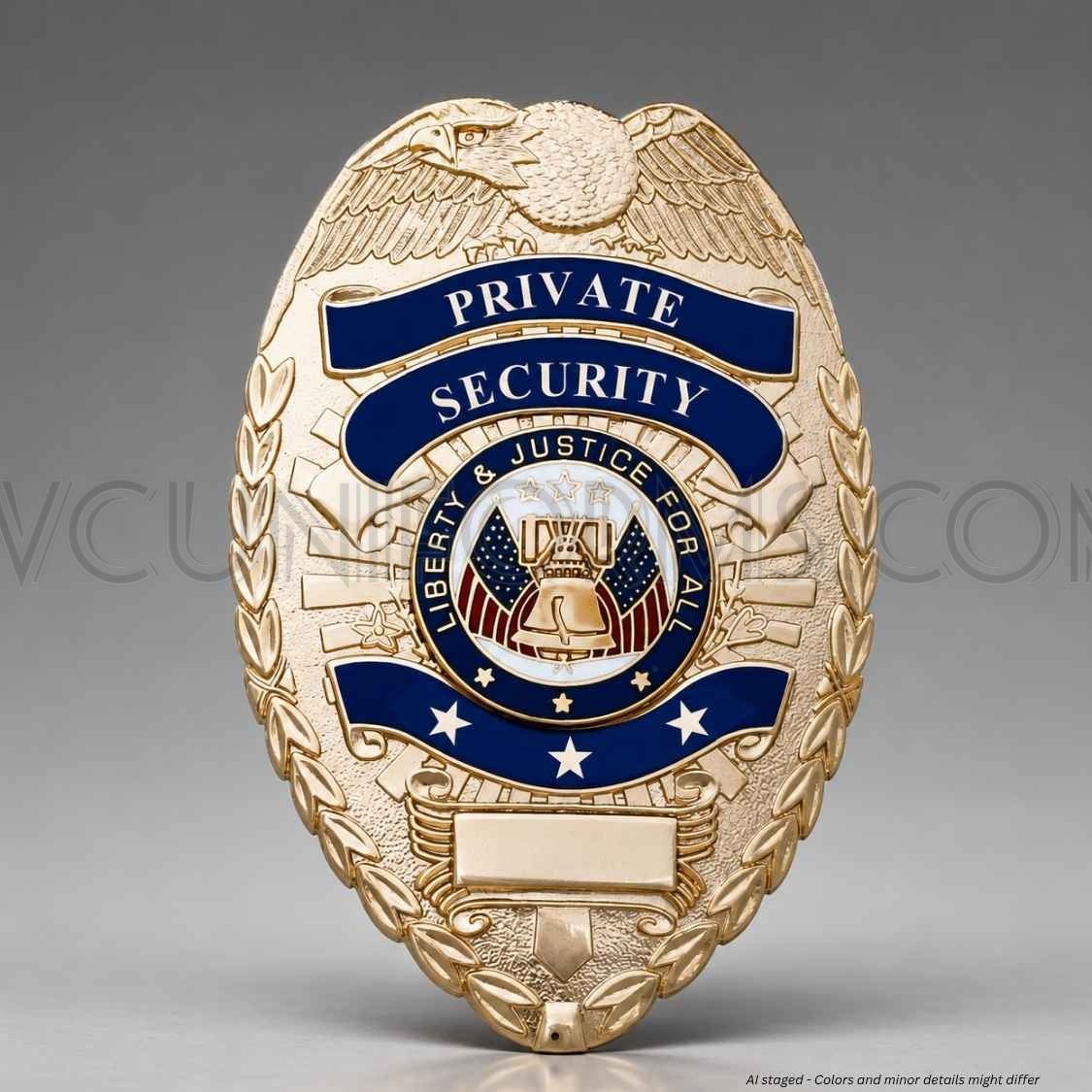 Watermarked - First Class Private Security Gold Shield Badge - BA-45