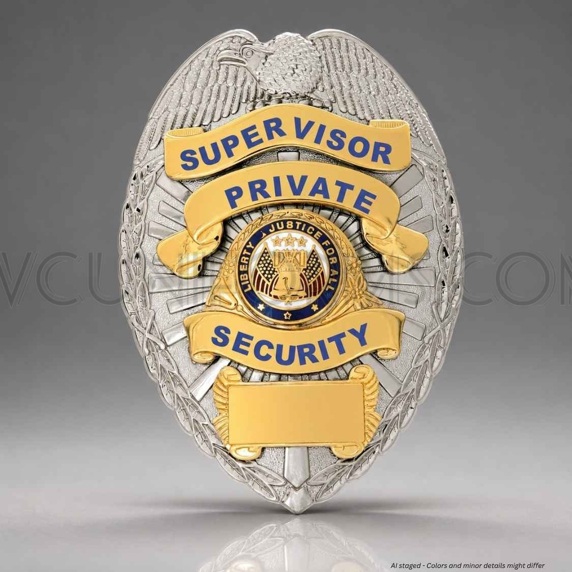 Watermarked - First Class Private Security Supervisor Gold on Silver Badge BA36