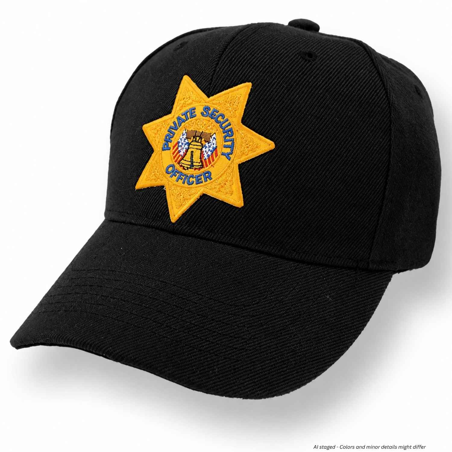 First Class black Private Security Officer cap with gold embroidered emblem