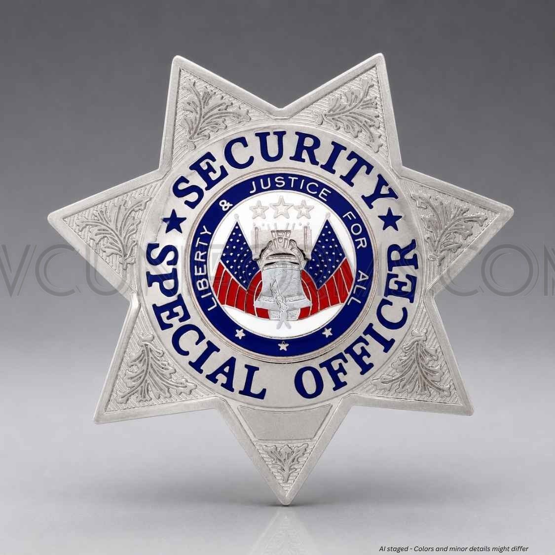 Watermarked - First Class Security Special Officer Silver 7-Point Star Badge