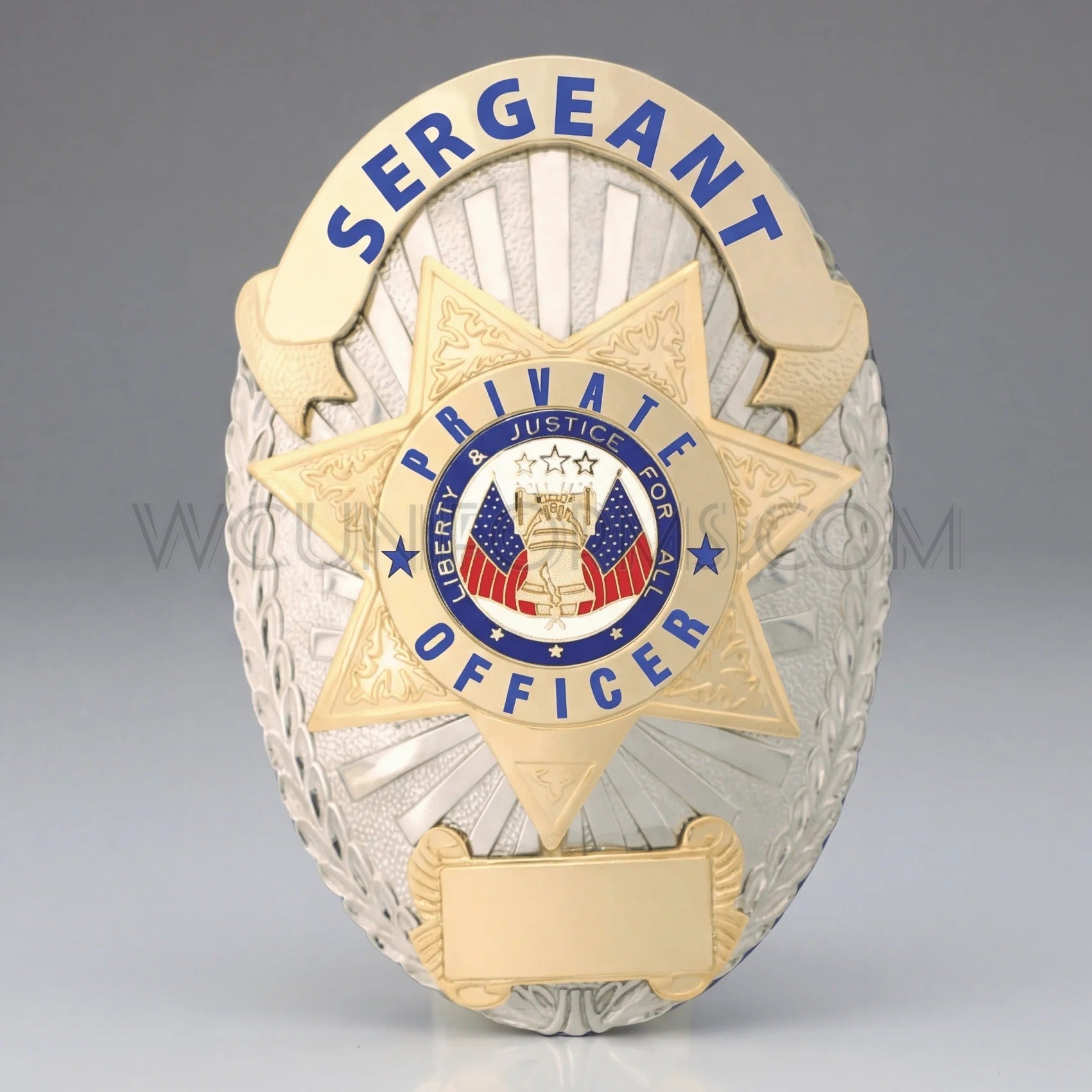 Watermarked - First Class Sergeant Private Officer Badge Gold/Silver Shield BA37