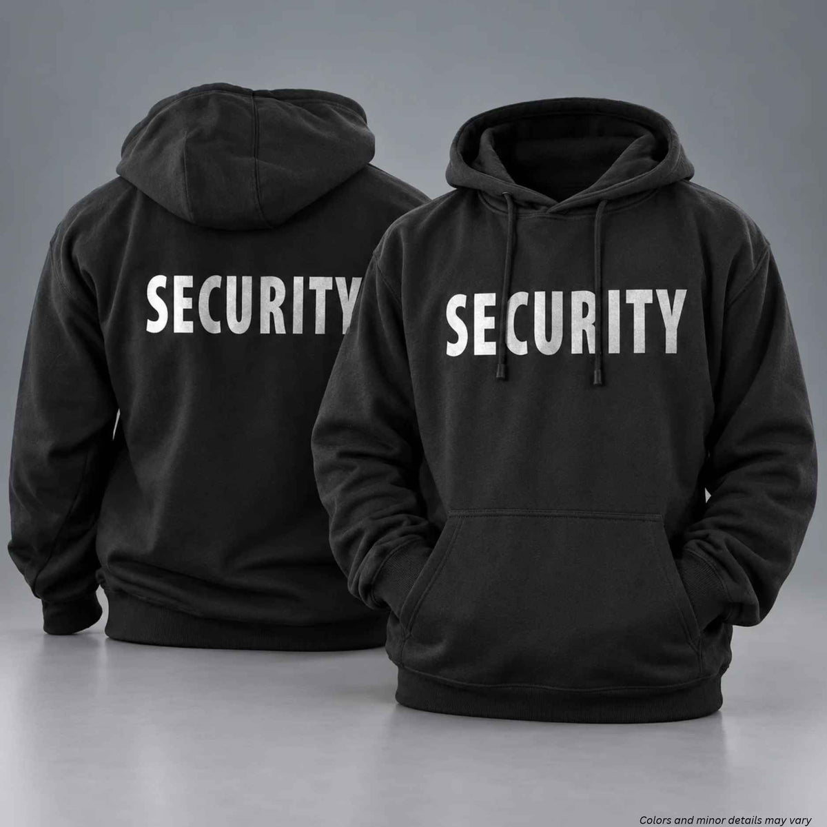 First Class Uniforms black SECURITY hoodie JS60SWB with bold white ID on the front and back