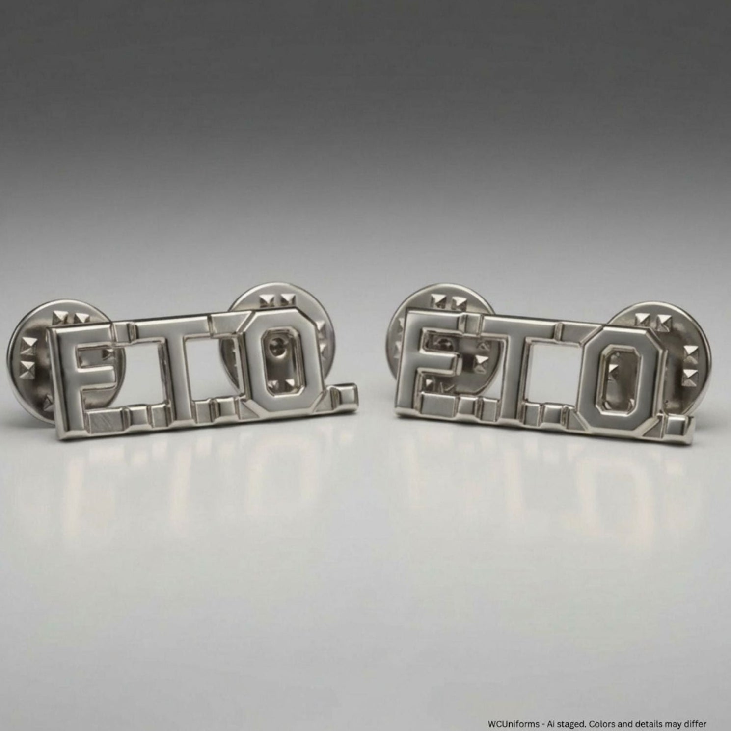 First Class Uniforms FTO Collar Pins in silver, nickel plated Field Training Officer rank insignia pair
