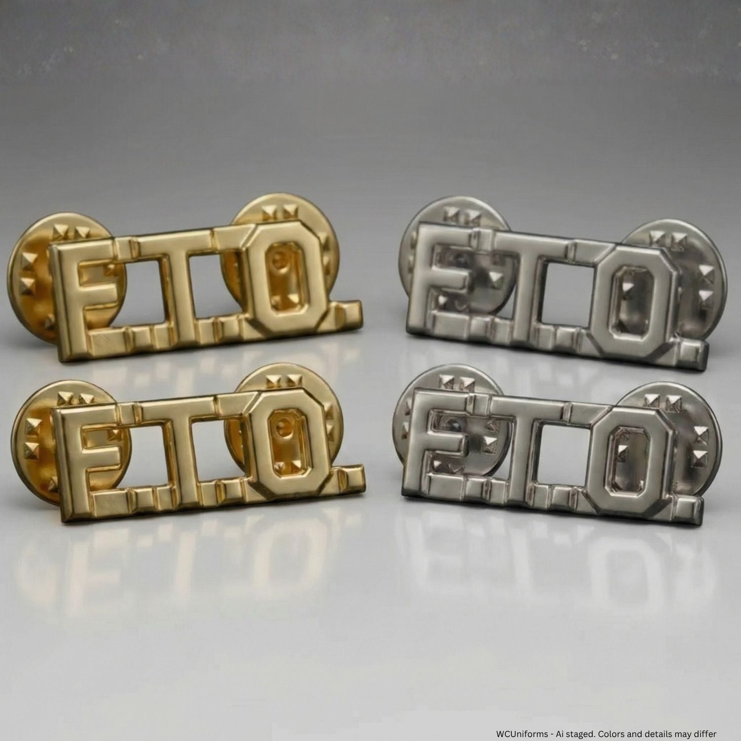 First Class Uniforms FTO Collar Pins in silver and gold, pair of Field Training Officer insignia