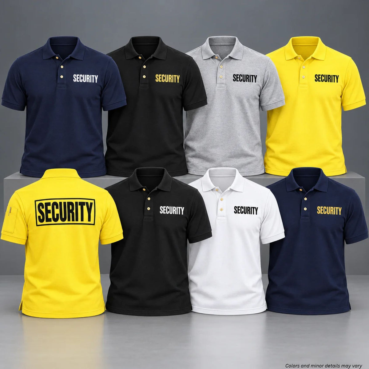 First Class Uniforms Tactical Security Polo Shirt PS110 series in all seven color and SECURITY lettering options
