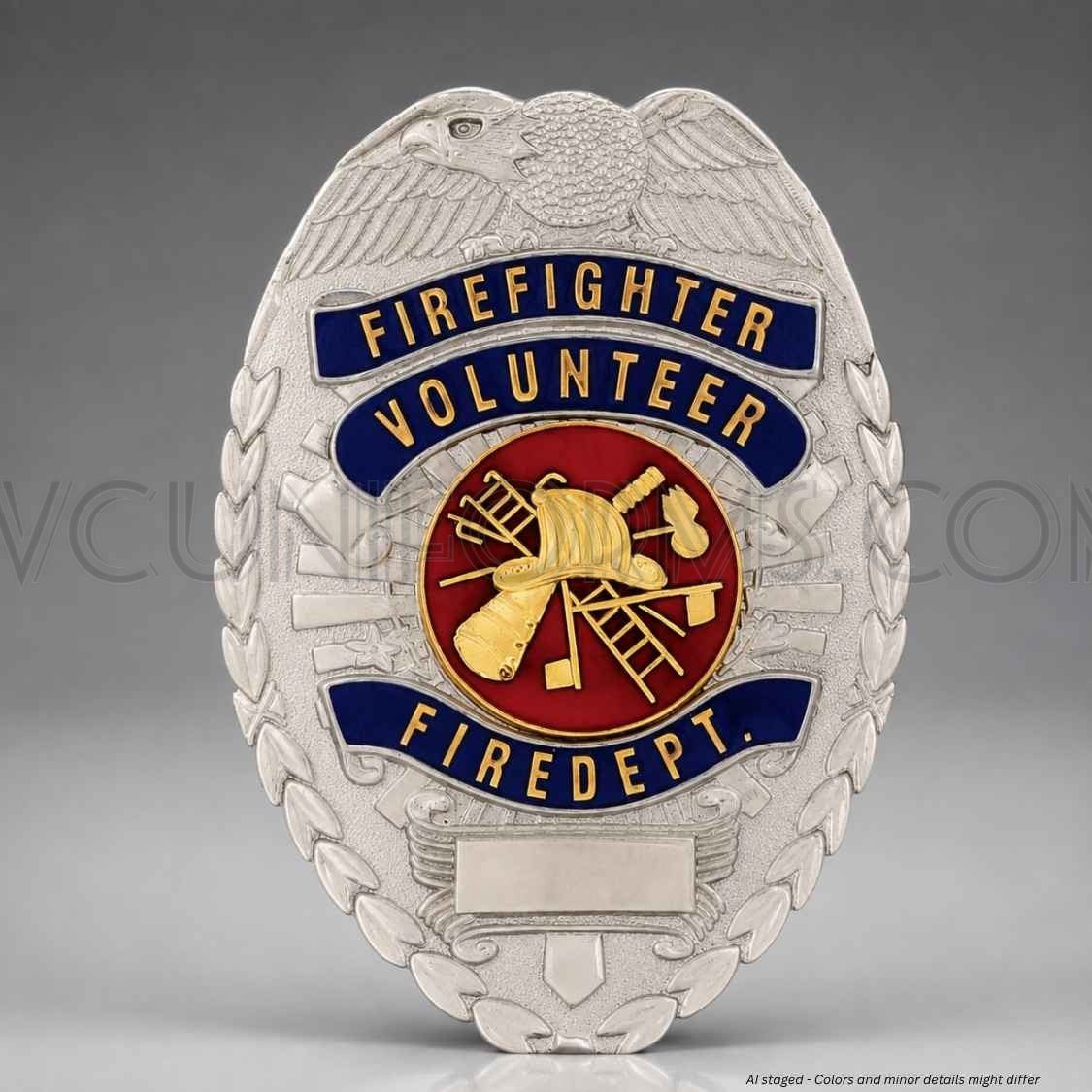 Watermarked - First Class Volunteer Firefighter Silver Shield Badge BA09