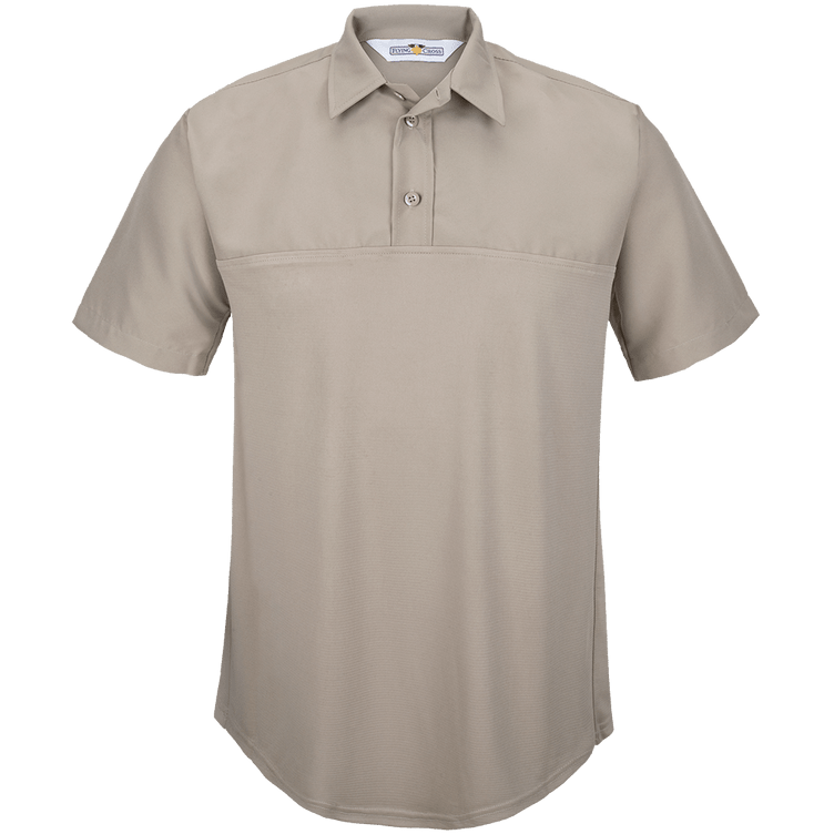 Flying Cross FX STAT Men's Short Sleeve Hybrid Uniform Shirt in Silver Tan, front view on white background