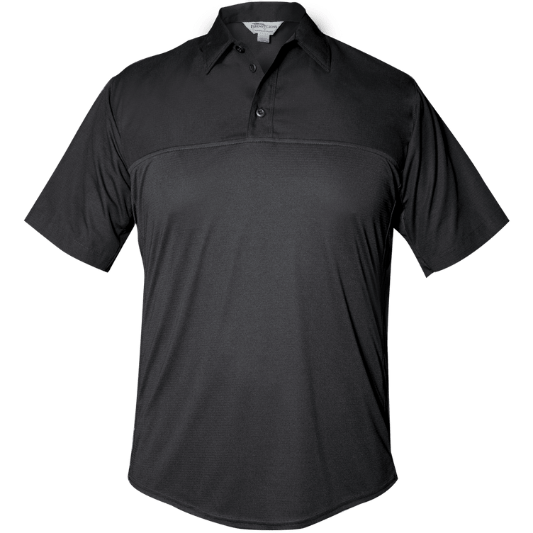 Flying Cross FX STAT Men's Short Sleeve Hybrid Uniform Shirt in black, front view on white background