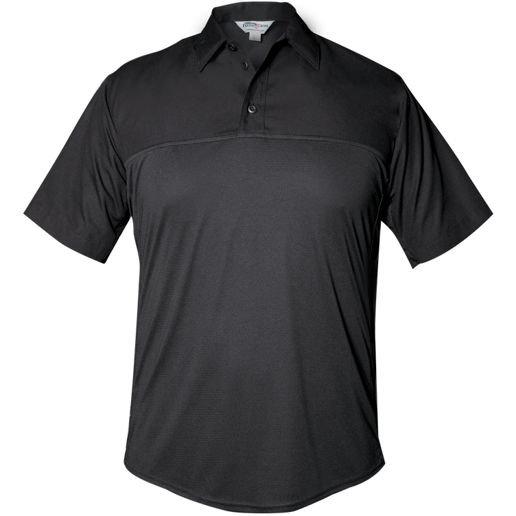 Flying Cross FX STAT Men's Short Sleeve Hybrid Uniform Shirt in black, front view on white background