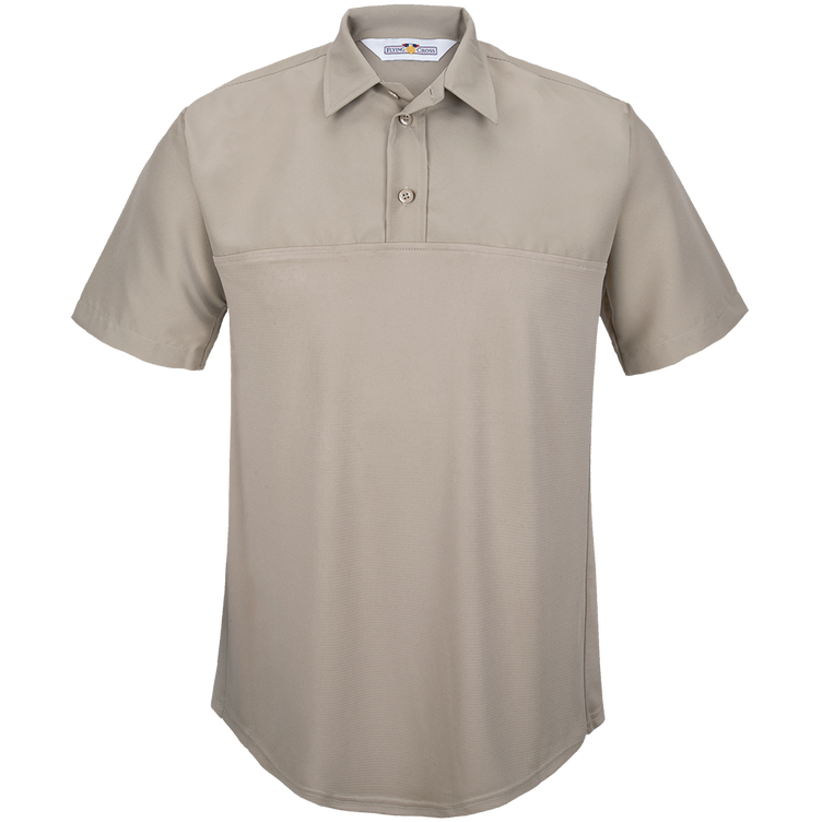 Flying Cross FX STAT Men's Short Sleeve Hybrid Uniform Shirt in Silver Tan, front view on white background