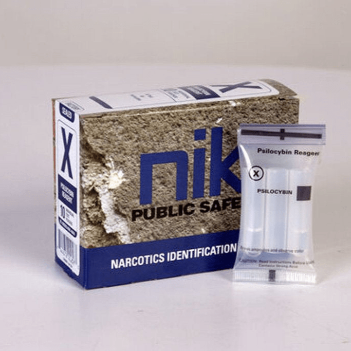 Forensics Source Nik Test X - Psilocybin kit with packaging and reagent for identifying psilocybin in mushrooms.