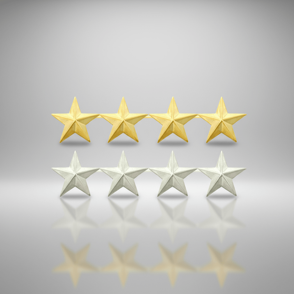 Four gold stars and four silver stars on a gray background