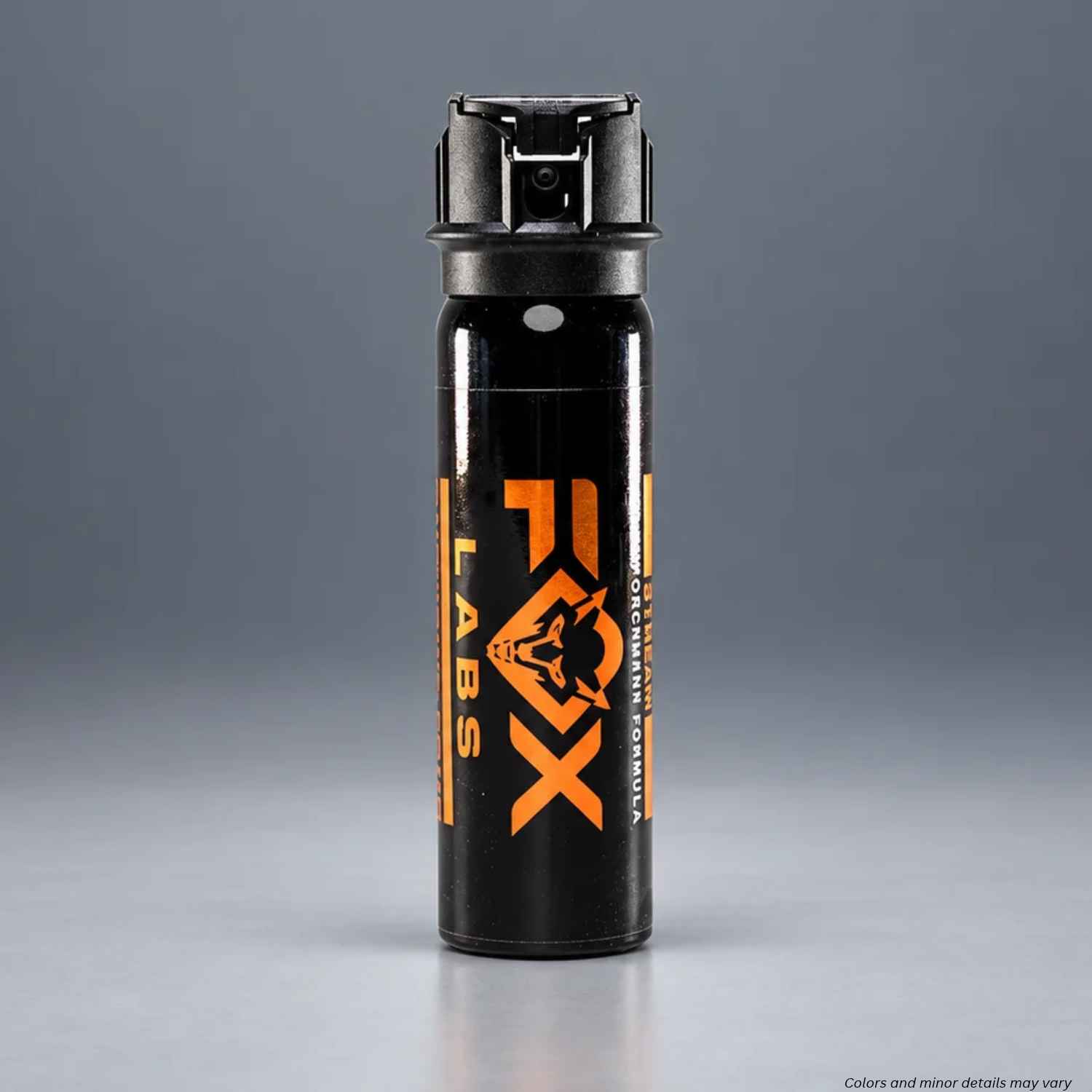 Fox Labs One Point Four 4 oz Stream pepper spray 44FTS, black canister with flip top safety cap