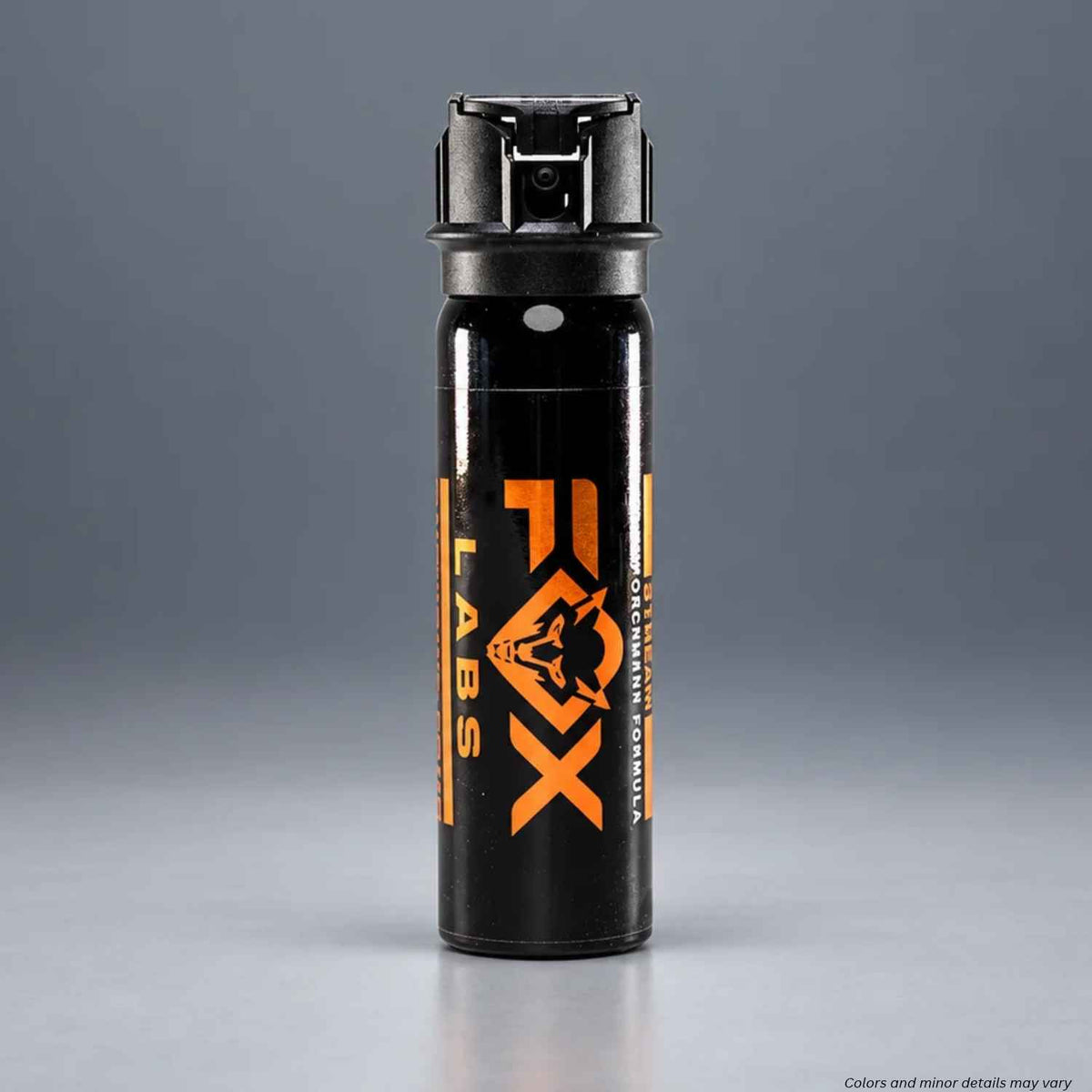 Fox Labs One Point Four 4 oz Stream pepper spray 44FTS, black canister with flip top safety cap