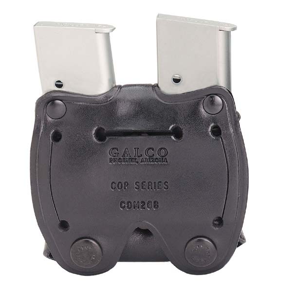 Back view of the Galco Cop Series CDM26B double magazine case showing belt slots and one-way snaps