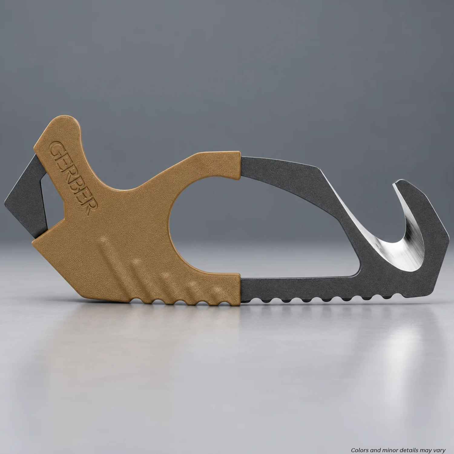 Gerber Gear Strap Cutter 30-000132 in Coyote Brown with black 420HC hook blade and glass breaker tip