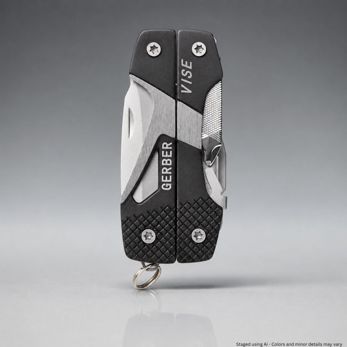 Gerber multi-tool with 'Vise' branding on a gray background