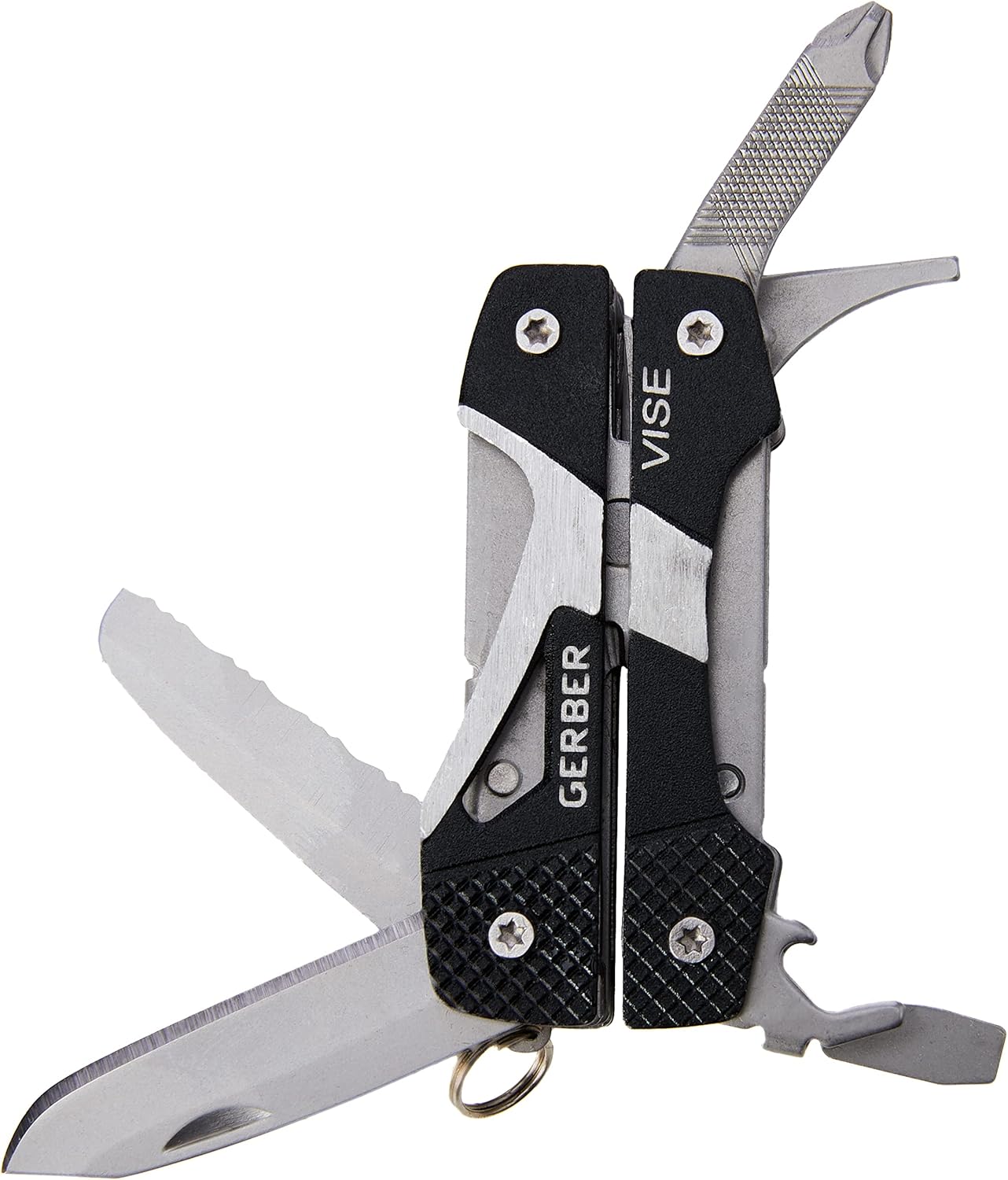 Gerber Gear Vise Pocket Multi-Tool, Black | 31-000021 013658111721 with various tools on a white background