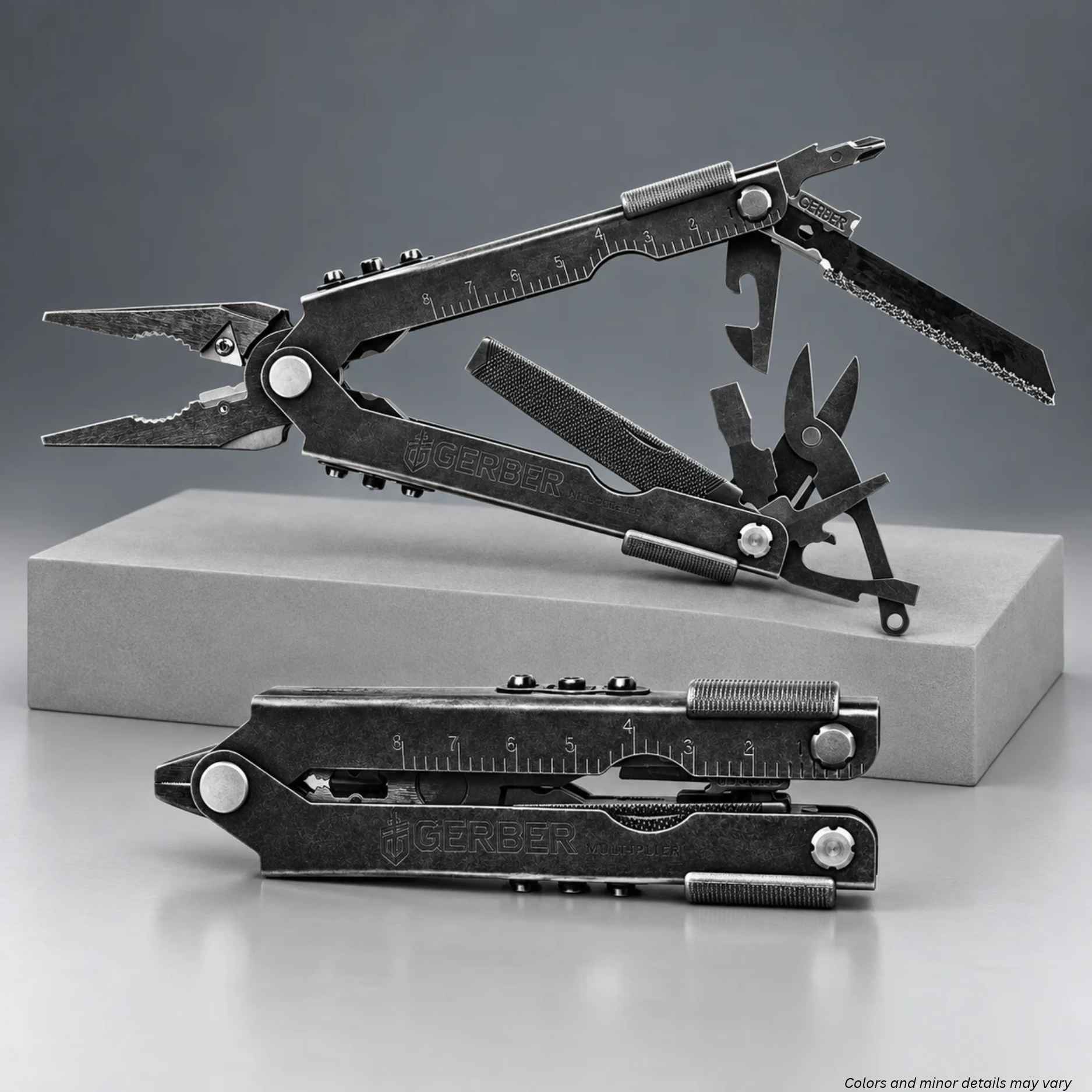 Gerber Multi-Plier 600 Bladeless 30-000952N shown open and closed in black oxide stainless steel