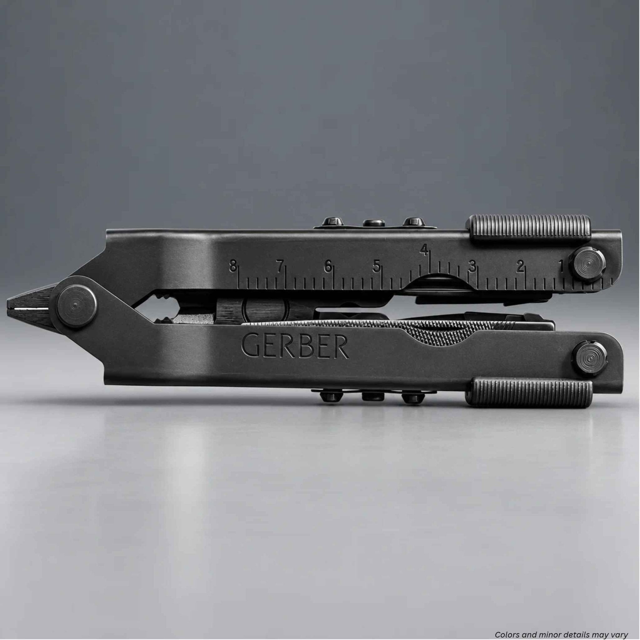 Black Gerber Multi-Plier 600 Needlenose closed, showing the ruler scale and Gerber handle