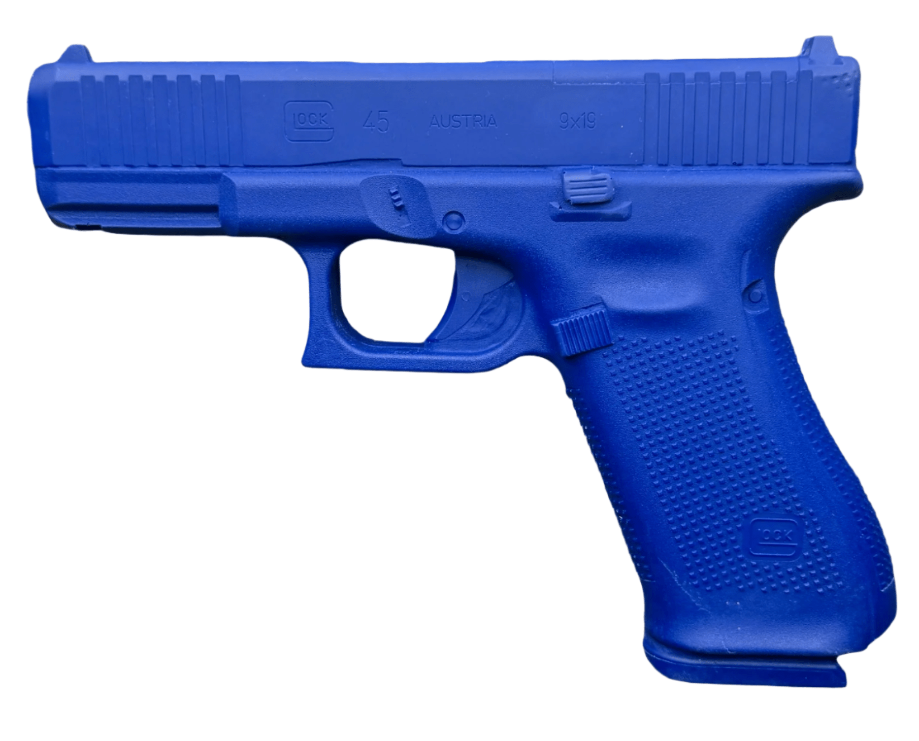 Blue training gun replica of GLOCK 45 MOS, perfect for firearms training and simulation by Rings Manufacturing.