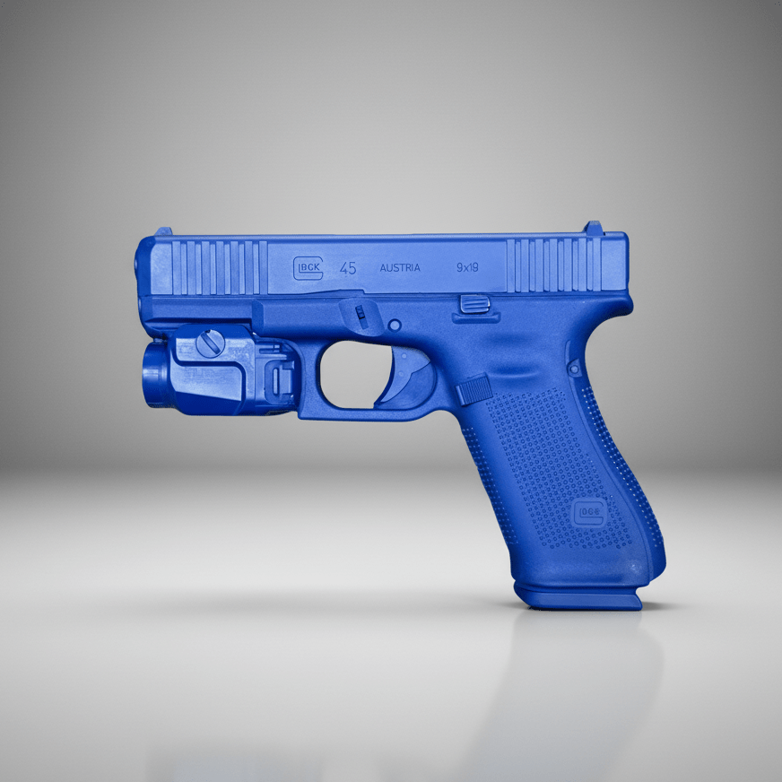 Blue Glock 45 with TLR-7 Blue Training Gun Replica Handgun from Ring's FSG45-TLR7 on a gray background