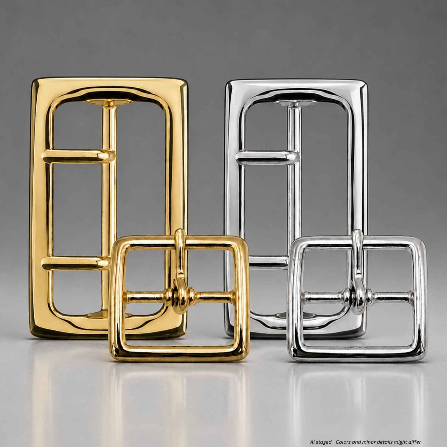Gould & Goodrich replacement buckles in Brass, Chrome, and Nickel for 1.75-inch and 2.25-inch belts