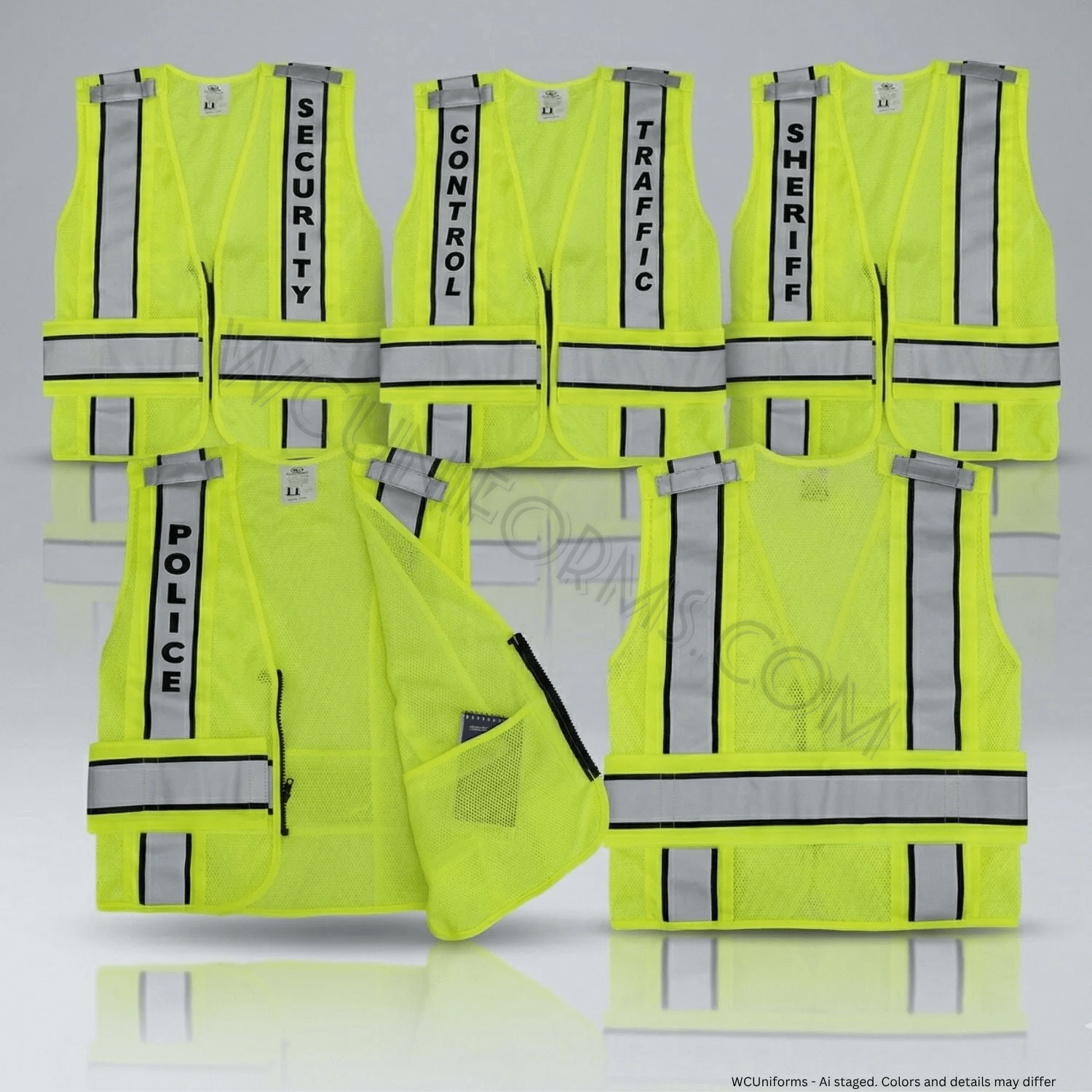 Watermarked - High-Visibility Reflective Duty Vests - Police, Traffic Control, Sheriff, Security, or Plain