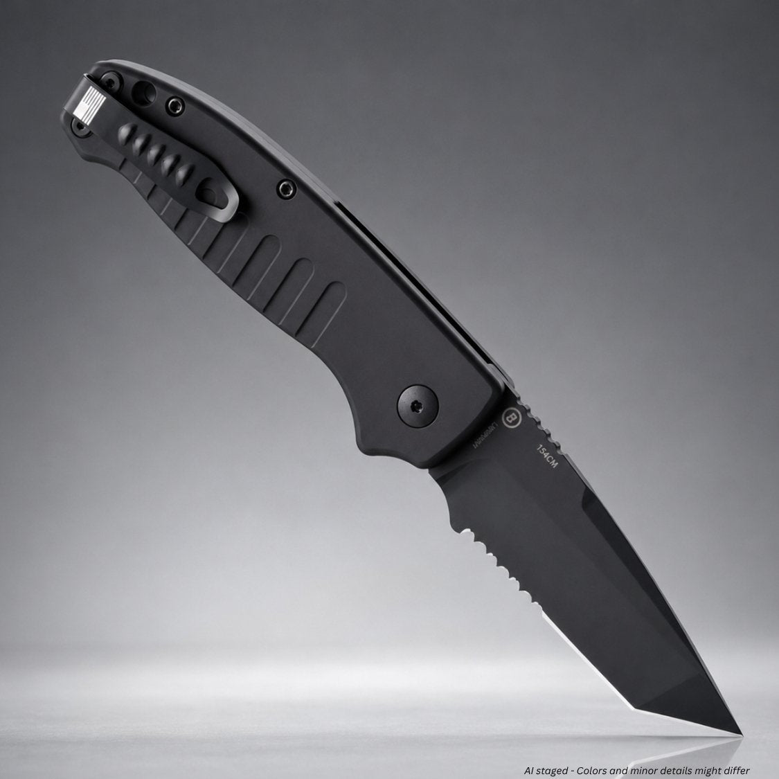 Hogue Ballista I automatic knife 64120 in black, closed profile with pocket clip