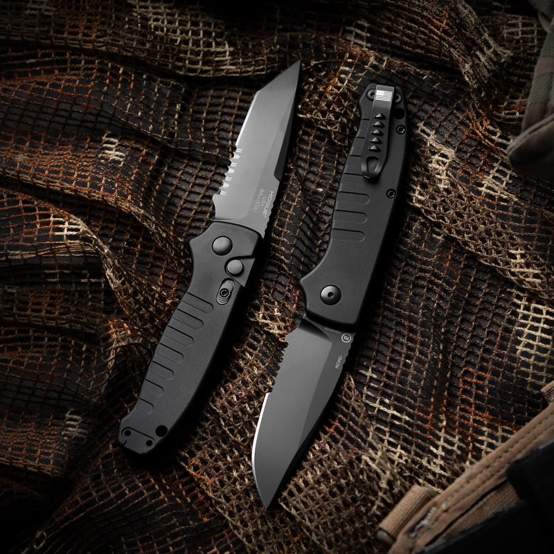 Hogue Deka 24379 folding knife with CPM MagnaCut clip point blade and black polymer handle
