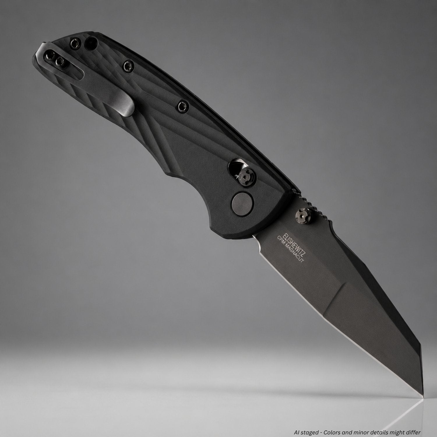 Hogue Deka 24366 folding knife with 3.25 inch black Cerakote Wharncliffe blade, open side view